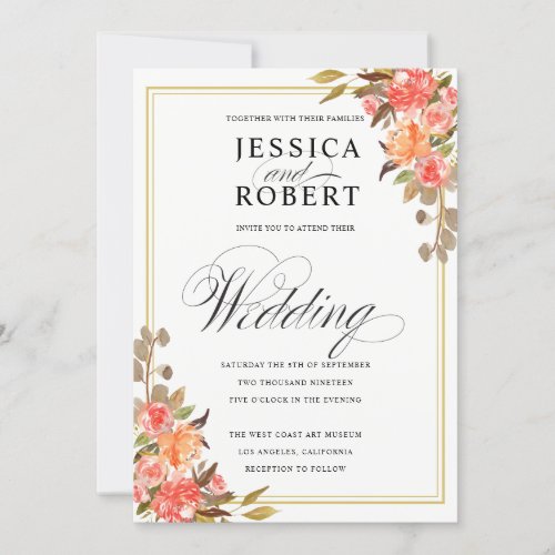 Elegant Script Touch of Floral Fall Wedding Invitation