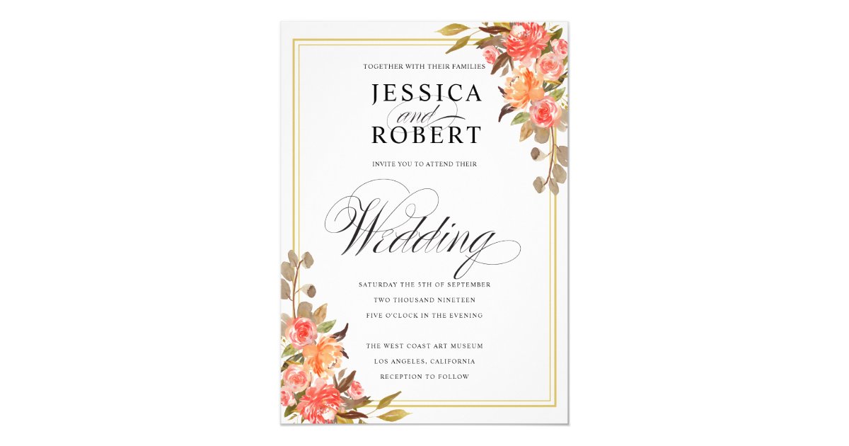 Elegant Script Touch Of Floral Fall Wedding Invitation Zazzle Com