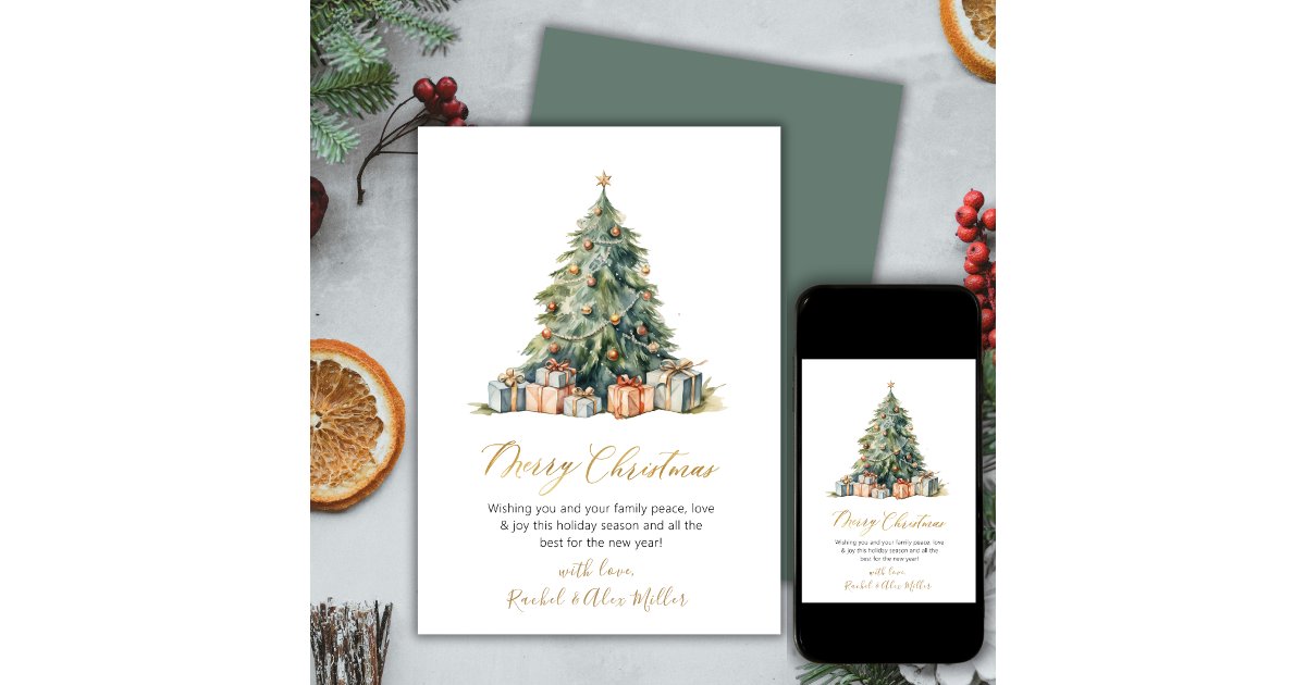 Elegant Script Tree Non Photo Christmas Cards | Zazzle