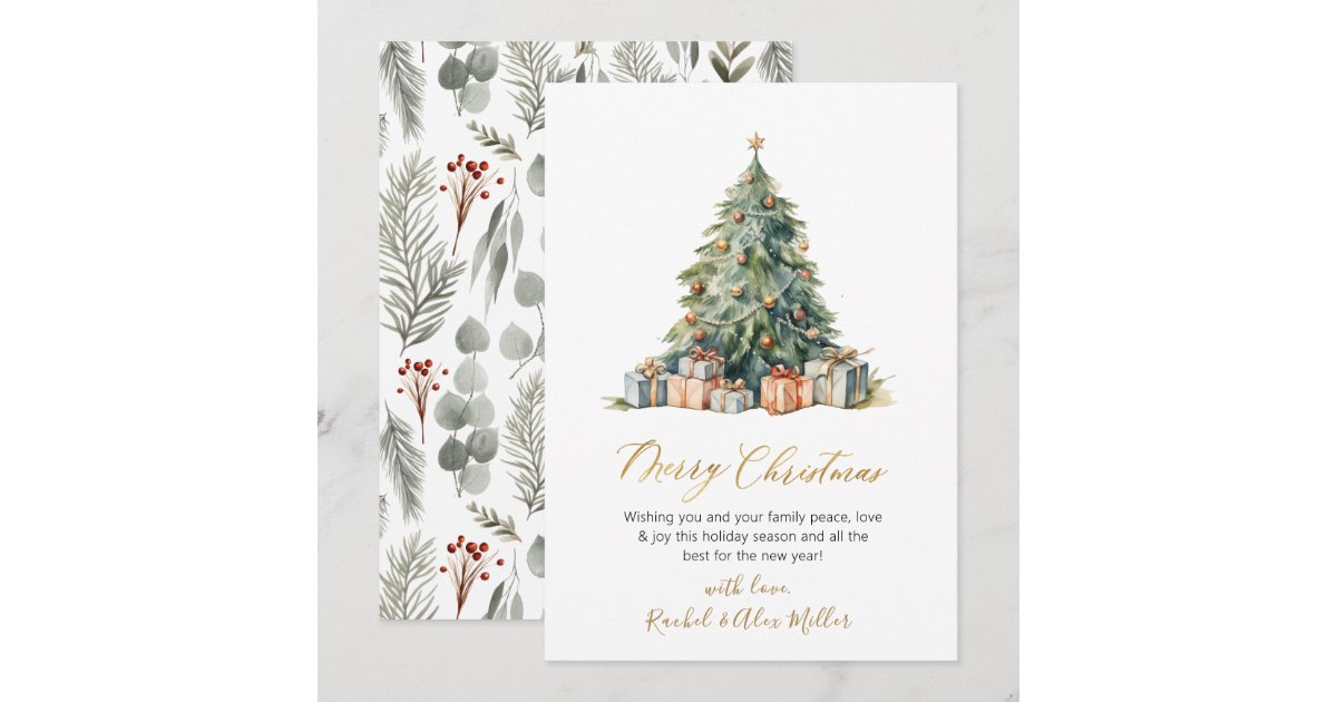 Elegant Script Tree Non Photo Christmas Cards | Zazzle