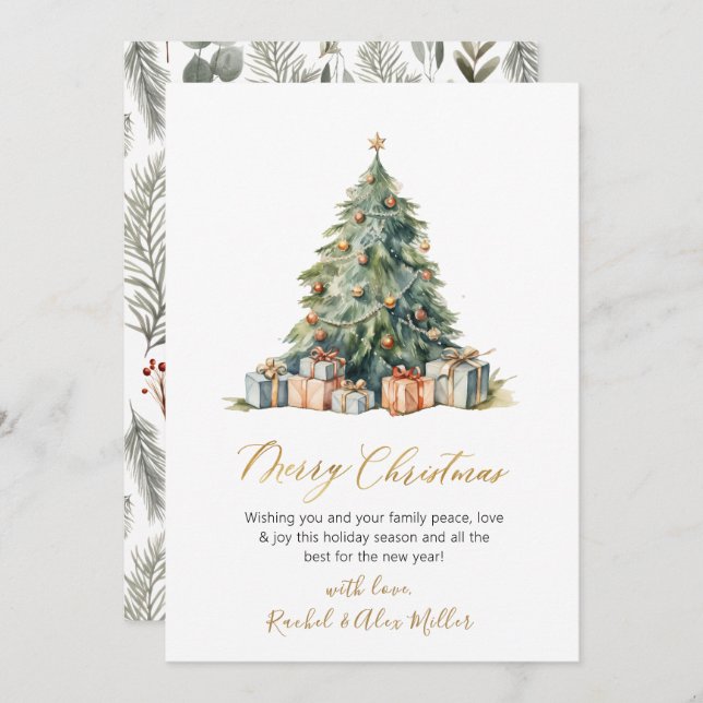 Elegant Script Tree Non Photo Christmas Cards (Front/Back)
