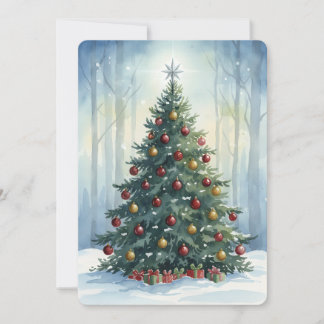 Elegant Script Tree Non Photo Watercolor Christmas Holiday Card