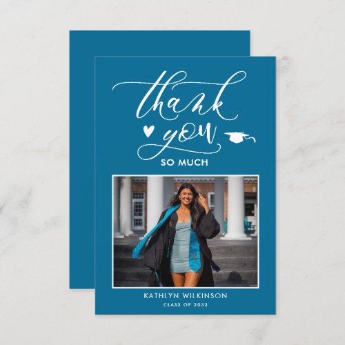 Elegant Script Turquoise Photo Simple Graduation Thank You Card