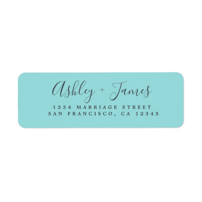 Elegant Script Turquoise Wedding Return Address Label (Front)