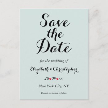 Elegant Script Turquoise Wedding Save The Date Postcard by iCoolCreate at Zazzle