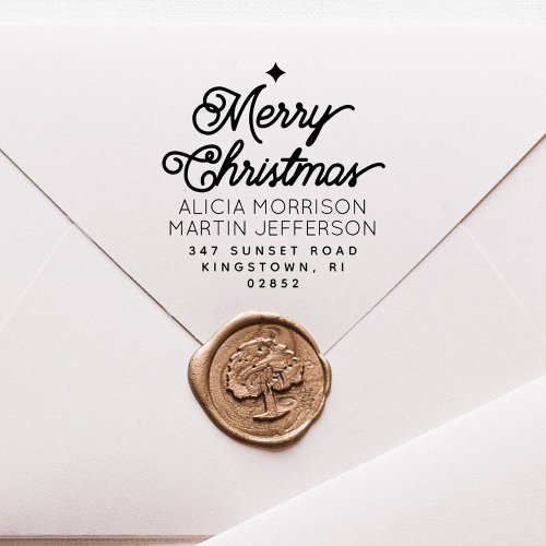 Elegant Script Two Last Names Christmas Address Self_inking Stamp