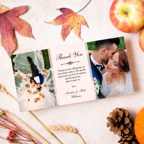 Elegant Script Two Wedding Photos Thank You