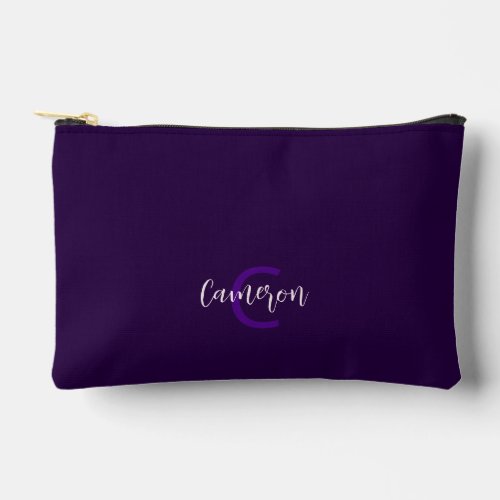 Elegant Script Type Initials  Name Deep Violet Accessory Pouch