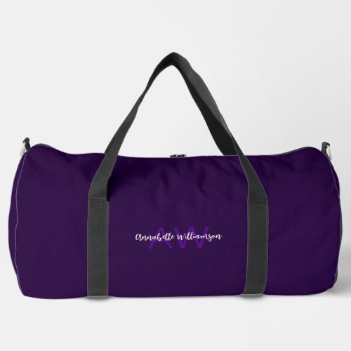 Elegant Script Type Initials  Name Deep Violet Duffle Bag