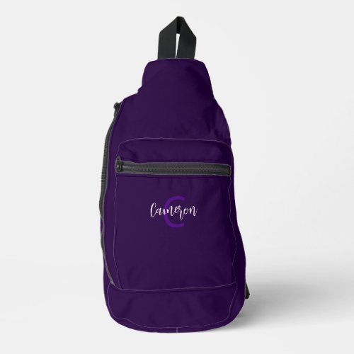 Elegant Script Type Initials  Name Deep Violet Sling Bag