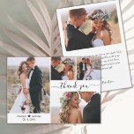 Elegant Script Typography 4 Photo Collage Wedding  Thank You Card<br><div class="desc">Modern Minimalist Elegant Script 4 Photo Collage Wedding Thank You Card. Stylish wedding thank you card template featuring 4 (four) photo on the front and one photo on the back. With the text "Thank you" in a swirly hand lettering typography script font with swash tail in black color on white...</div>