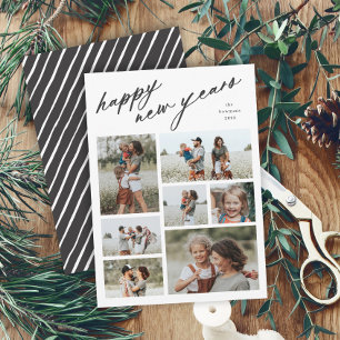 Elegant Script Typography 7 Photo New Years Holiday Card