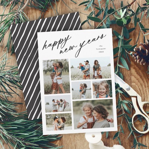 Elegant  Script Typography 7 Photo New Years Holiday Card