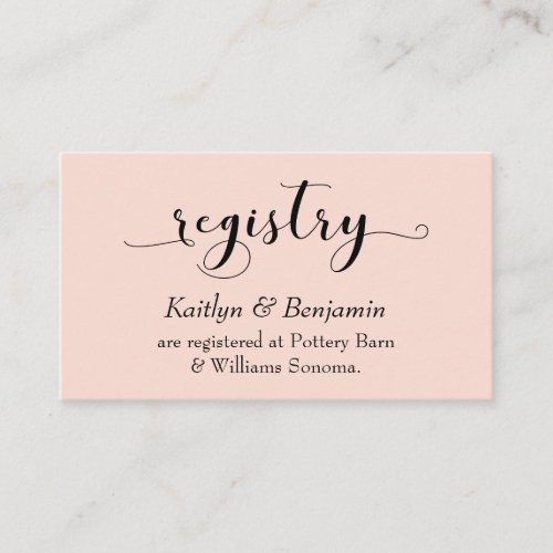 Elegant Script Typography Blush Wedding Registry Enclosure Card