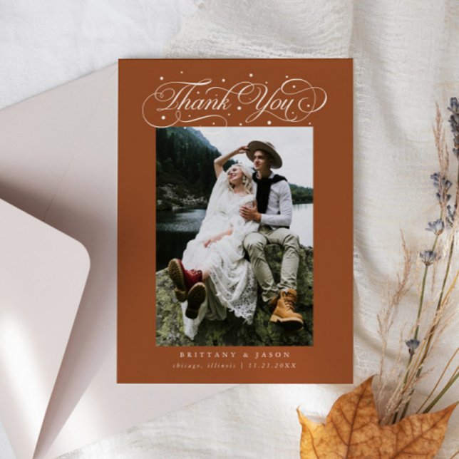 Elegant Script Typography Dots Wedding Terracotta Thank You Card (Creator Uploaded)