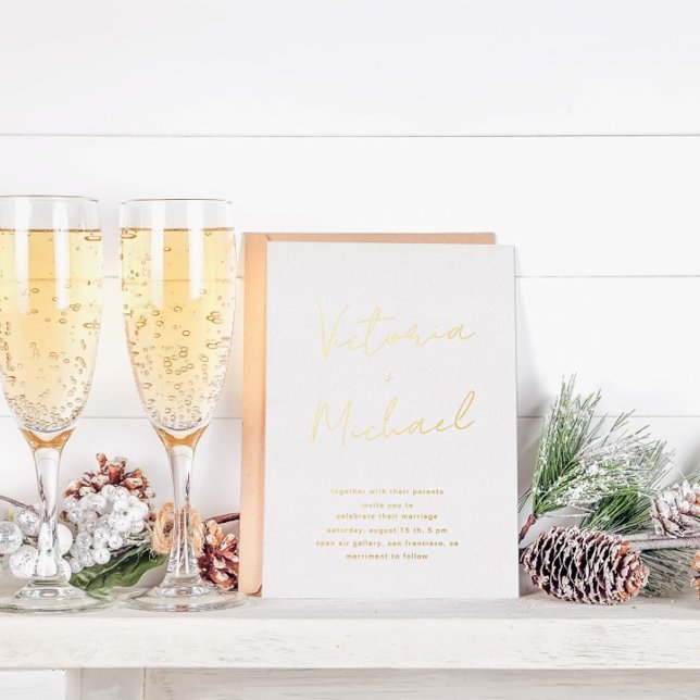 Elegant Script Typography Foil Wedding Invitation Foil Invitation (Creator Uploaded)