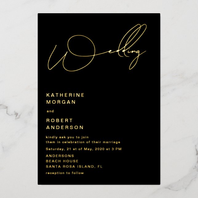 elegant script typography foil wedding invitation  foil invitation (Front)