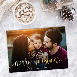 Elegant Script Typography Merry Christmas Foil Holiday Card