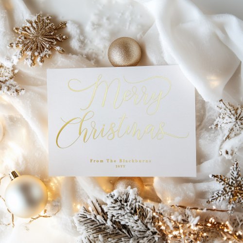 Elegant Script Typography Merry Christmas Foil Holiday Card