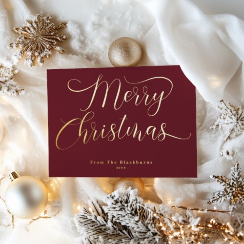 Elegant Script Typography Merry Christmas Foil Holiday Card