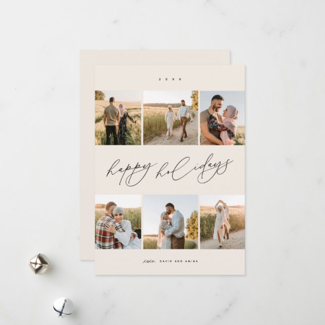 Elegant Script Typography Modern 6 Photo Collage  Holiday Card (Front/Back In Situ)