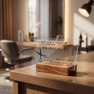 Elegant Script Typography Modern Hairstylist Clear Business Cards