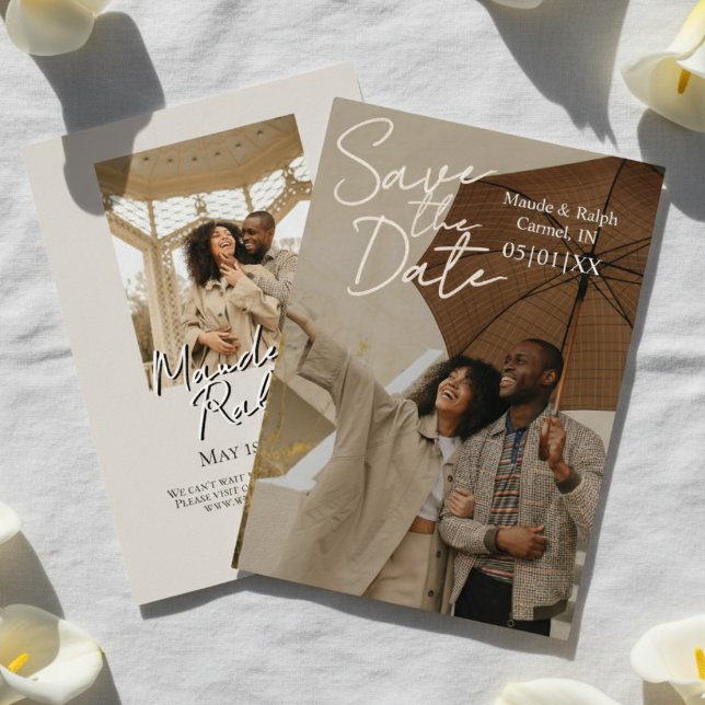 Elegant Script Typography Photo Save the Date Foil Invitation (Invite guests to mark their calendars with this Elegant Script Typography Photo Save the Date!)