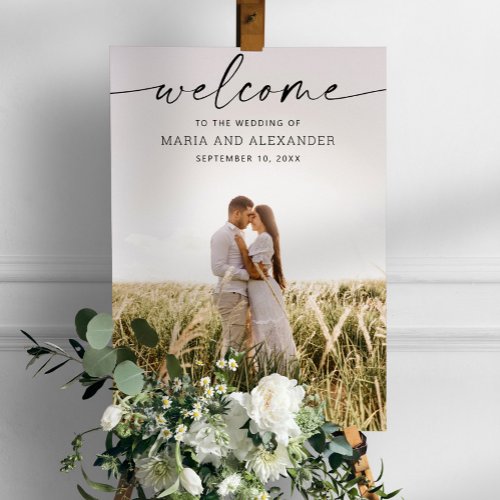 Elegant script typography photo wedding welcome poster