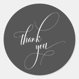 Elegant Script Typography Thank You Dark Gray Classic Round Sticker