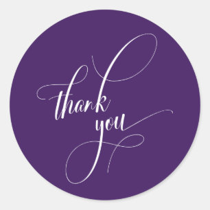 Elegant Script Typography Thank You Dark Purple Classic Round Sticker