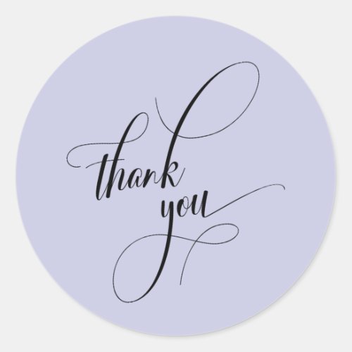 Elegant Script Typography Thank You Lavender Classic Round Sticker