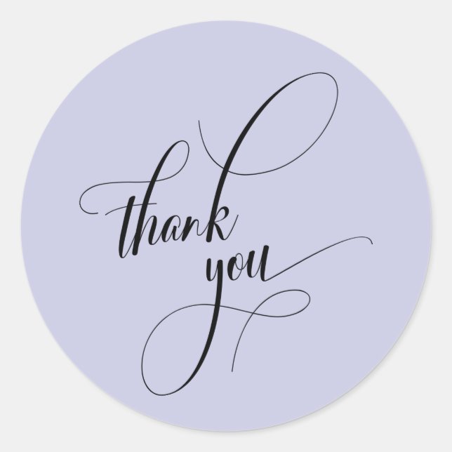 Elegant Script Typography Thank You Lavender Classic Round Sticker (Front)