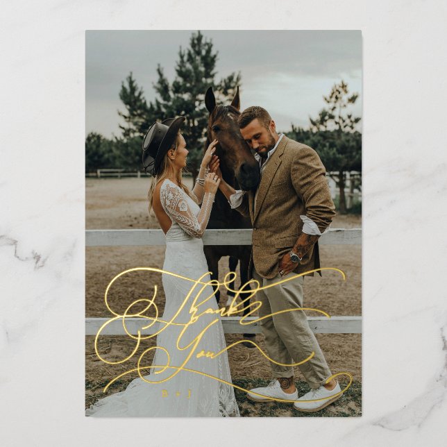 Elegant Script Typography Thank You Photo Wedding  Foil Invitation (Front)