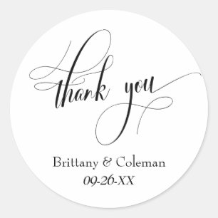 Elegant Script Typography Thank You Simple Classic Round Sticker