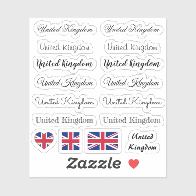 Elegant script United Kingdom /British Flag name Sticker (Sheet)