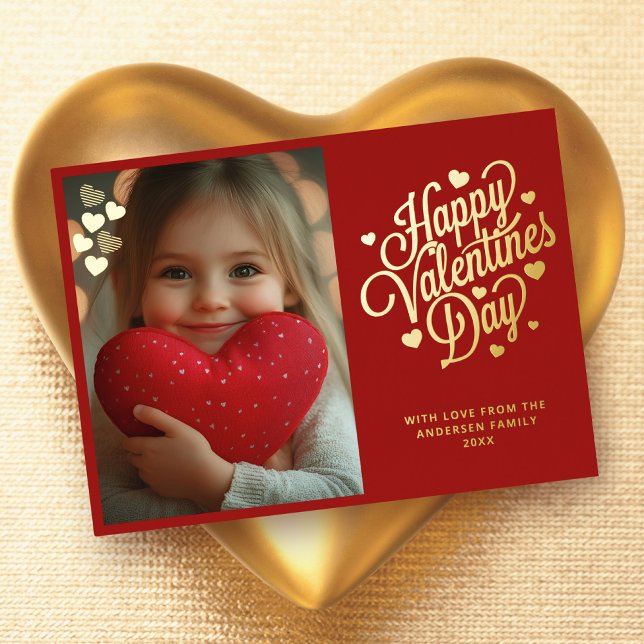Elegant Script Valentine's Day 1 Photo Foil Holiday Card (Creator Uploaded)