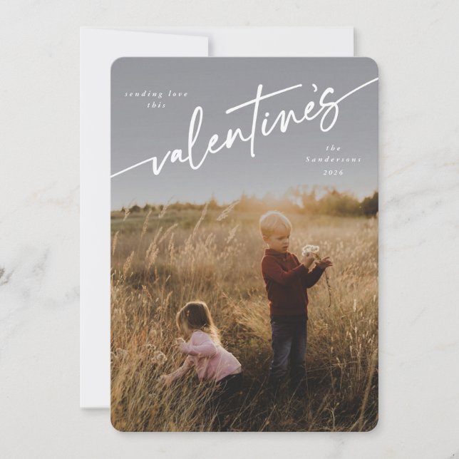 Elegant Script Valentine's Day Flat Photo Card  (Front)