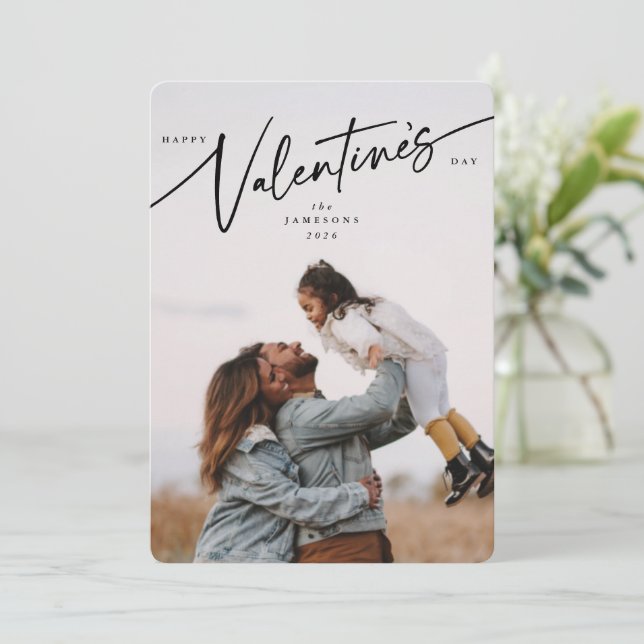 Elegant Script Valentine's Day Flat Photo Card (Standing Front)