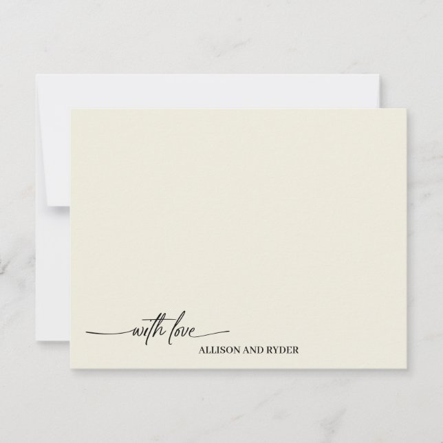 Elegant Script Vanilla With Love Thank You Note Card (Front)
