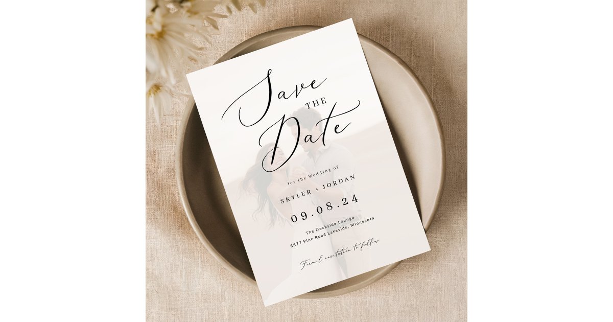 Elegant Script Vellum Overlay Photo Wedding Save The Date | Zazzle