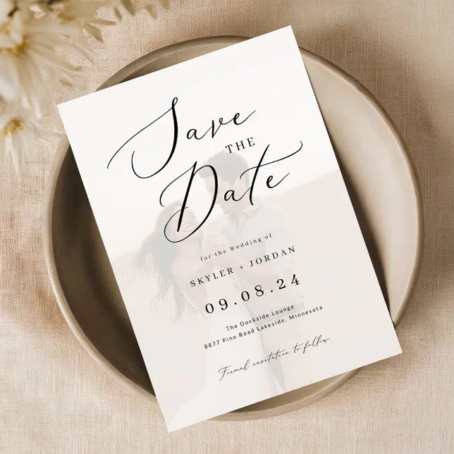 Elegant Script Vellum Overlay Photo Wedding Save The Date | Zazzle
