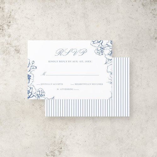Elegant Script Vintage Blue Floral Garden Wedding RSVP Card