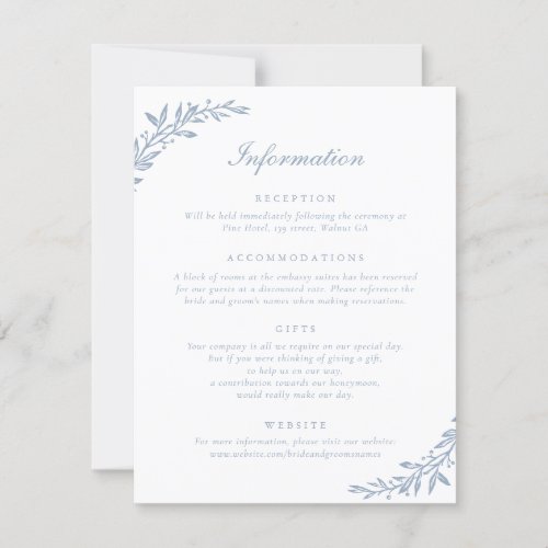 Elegant Script Vintage Olive Leaf Wedding Details Invitation