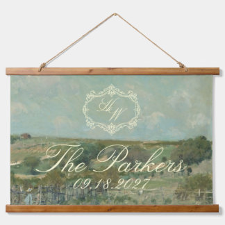 Elegant Script Vintage Painting Sage Green Wedding Hanging Tapestry