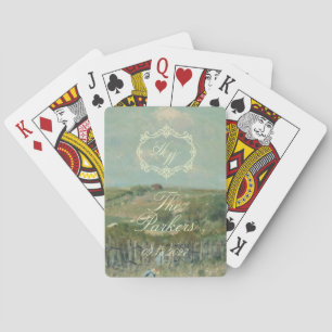 Elegant Script Vintage Painting Sage Green Wedding Poker Cards