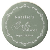 Elegant Script Vintage Sage Green Baby Shower Chocolate Covered Oreo (Front)