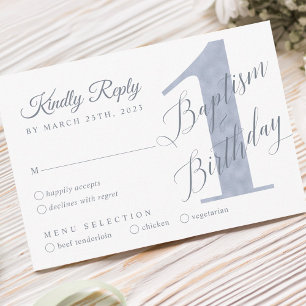Elegant Script Violet Baby's 1st Birthday Baptism RSVP Card