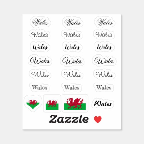 Elegant script Wales  Welsh Flag name Set Sticker