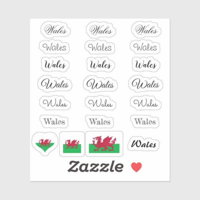 Elegant script Wales & Welsh Flag /name Set Sticker (Sheet)