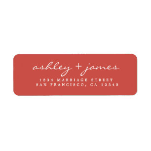 Elegant Script Warm Red Wedding Return Address Label